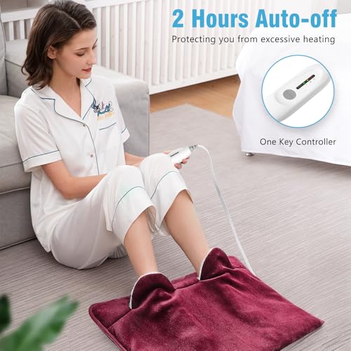 Electric Heated Foot Warmer Soft Flannel Foot Heater with 2h Auto Off & 3 Heat Levels Full Body Use Heating Pad for Feet, Abdomen, Cramps, Pain Relief Pocket Design 16" x 22" Red - color: Red