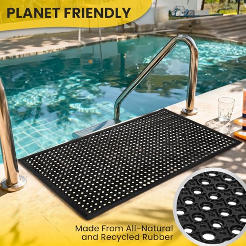 Rubber Door Mat with Holes, 36"x60" Rubber Floor Mat, Heavy Duty Floor Mats for Garage Floor Outdoor Restaurant Kitchen Bar (Black) (36"x60") - size: 60"L x 36"W x 0.4"Th