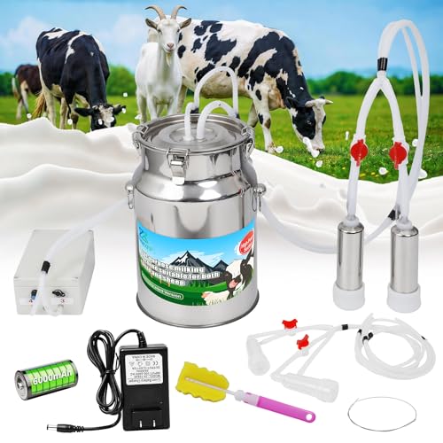 2-in-1 Upgrade 2.6Gal/10L Portable Electric Milker, Milking Machine for Cows and Goats with Food-Grade Stainless Steel Bucket, 4 Teat Cups and Pulsation Vacuum System for Farm,Ranch and Home Dairy Use - size: 10L Two-in-One Milking Machine