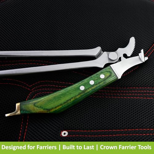 – Super Sharp Hoof Knife with Brass End | Precision-Sharpened Stainless Steel Blade & Wooden Handle | Pro Farrier Hoof Trimming Tool for Horses & Equine (Green, Left-Hand)