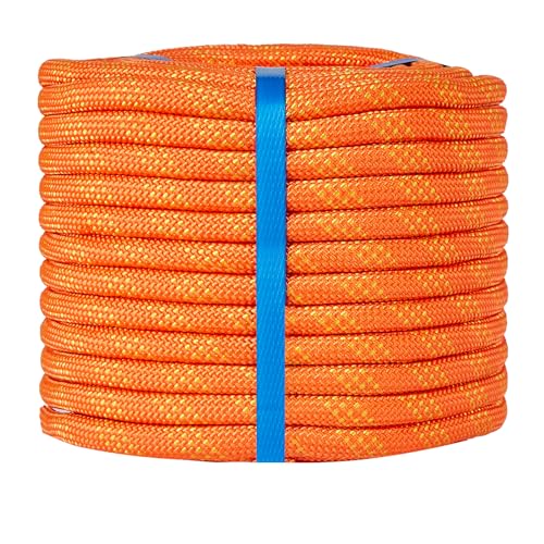 1/2 Inch 50ft Double Braided Polyester Arborist Rope, Heavy Duty Nylon Rope for Anchor, Tree Work, Cargo, Pulling, Sailing(Orange) - size: 1/2in x 50ft, style: Orange