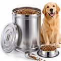 6.5 Gallon Metal Pet Food Storage Container Set with Stainless Steel Bucket, Scoop and Bowl, 30 Lbs Large Metal Dog Food Bin with Airtight Lid Suitable for Dog Cat Chicken Pet