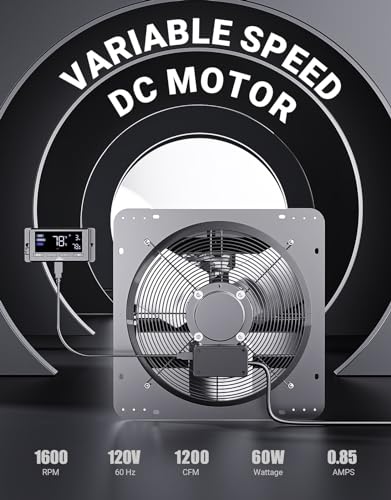 iLIVING 14" Wall Mounted Shutter Exhaust Fan, Automatic Shutter, Temperature and Humidity Controls with Variable Speed, 1200 CFM at 1600 RPM DC Motor - size: 14-inch