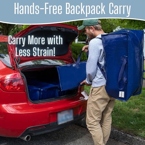 VENO 20 Pack Heavy Duty Moving Bags with Backpack Straps, Zippers & Handles, Extra Large Packing Bags for College Dorm Essentials, Moving Supplies Alternative to Cardboard Moving Boxes - color: Blue, size: 20 Pack