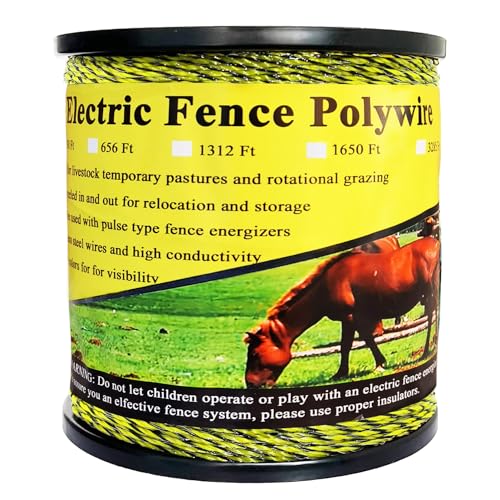 3285 Feet Electric Fence Polywire, 1000 Meters 1/8" Diameter Portable Electric Fencing Poly Wire Rope Line 6 Steel Strands for Reliable Conductivity & Rust Resistance - size: 3285 Ft