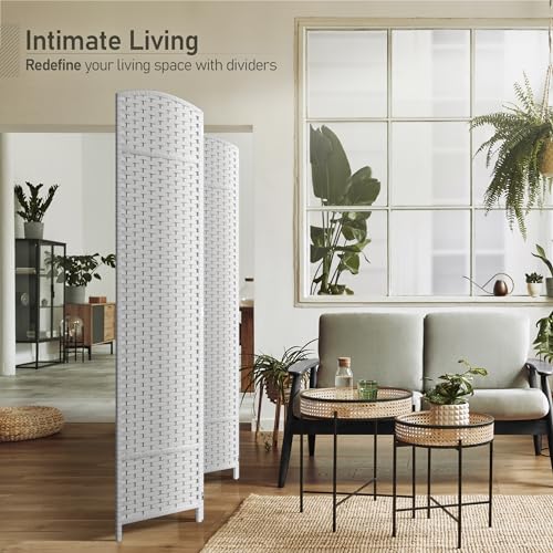 Sorbus Foldable Room Divider, Mesh Privacy Screen (4 Panel, White) | Folding screens, dividers for rooms, double-hinged panels; freestanding partition for bedrooms, offices and shared areas - color: White, size: 4 Panel