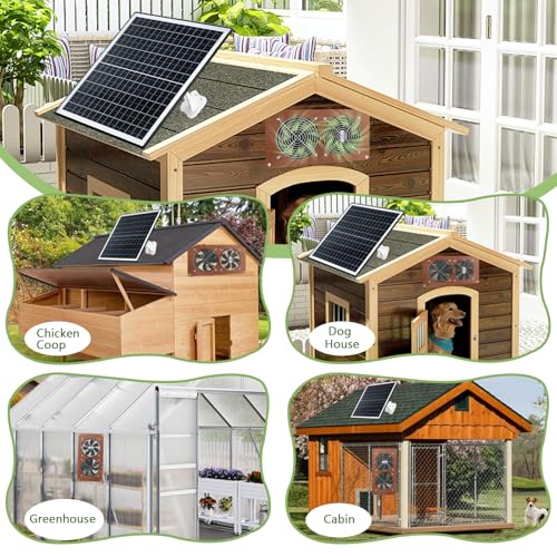 Zivif Solar Powered 2 Fan Kit for Chicken Coop, Greenhouse, Shed | 20W Solar Panel, Intake and Exhaust Ventilation, IP67 Waterproof, 360° Adjustable Mount, 8.8ft Cable
