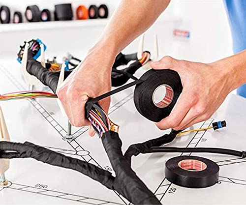 5 Tesa 51036 PET Cloth High Heat Electrical Tape for Wire Harness, Cables for Automotive Engine, Protect Against High Temperature, Abrasion, Chemical & Fluid | Flame Retardant | Black