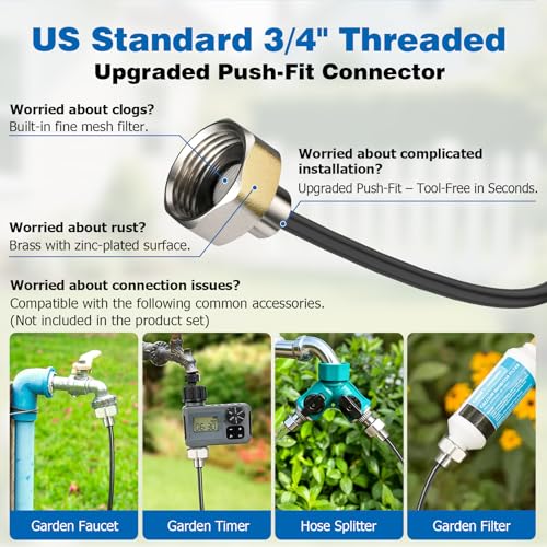 Mellbree Misters for Outside Patio 100FT/30M, Pre-Assembled Misting Cooling System with 30 Brass Nozzles & 3/4" Adapter, Outdoor Mister for Garden, Backyard, Livestock Ranch, Greenhouse, Pool Area - size: 100FT