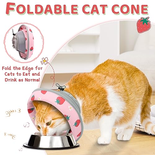 Cat Cone Collar Soft to Stop Licking, Adjustable, Foldable Lightweight Kitten Cones After Surgery Recovery for Cats & Kittens, Cat Cone Alternative, Easy Eating (Pink, M) - color: Pink, size: M