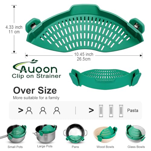 AUOON Pot Strainer Clip on Silicone, Large 10.45 x 4.33 in, Sea Blue | Fits Pots Pans Bowls, Dishwasher Safe, for Pasta Noodles Vegetable Fruits, Space-saving Kitchen Gadget - color: Sea Blue, size: Large 10.45 x 4.33 in