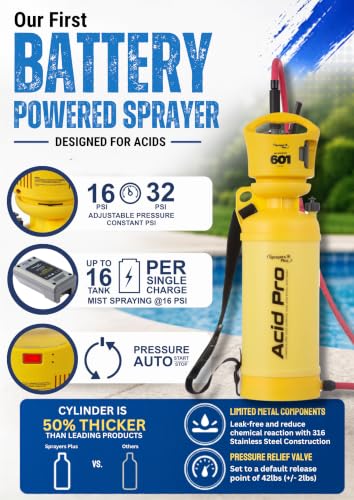 601 Air Booster 2 Gallon Acid Sprayer Battery Powered, Constant PSI, Adjustable Pressure for Optimal Coverage,Superior Chemical Resistance