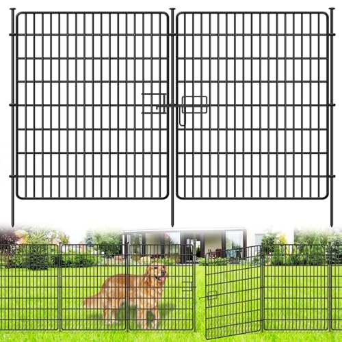 10 Panels No Dig Fence with Gate, 40 in(H) X 24 ft(L) Garden Decorative Fence Animal Barrier for Dogs, Rustproof Metal Garden Edging Border for Outdoor, Yard, Patio, Black - size: 10 Panels 40 in(H) X 24 ft(L) with gate