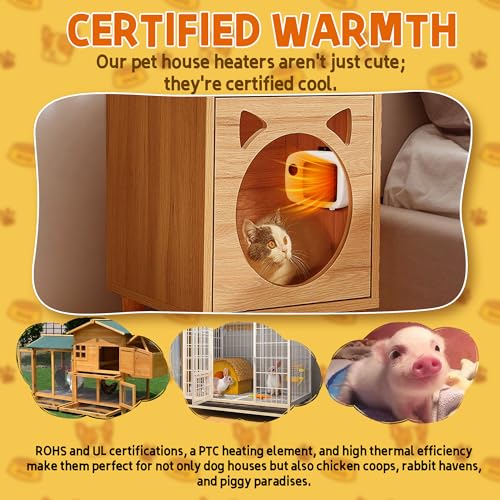 Pet House Heater with Thermostat, 300W/600W Heater for Dog Houses & Chicken Coops, PTC Heating, Overheat Protection, 6FT Anti-Chew Cord, Indoor & Outdoor Use, Up to 105 Sq Ft