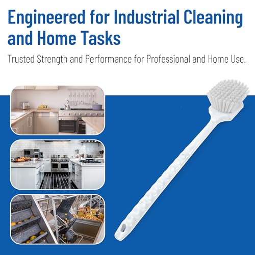 SPARTA 20" Floater Scrub Brush with Long Handle, Oil-Resistant Polyester Bristles, Multiple Trim Angles, Foam-Injected Polymer Block, Commercial Cleaning Tool, White