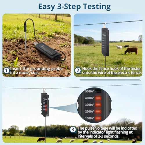 Electric Fence Tester 8KV, Fence Voltage Tester 8 Neon Lights Fault Finder | Battery-Free Portable Tool for Safe Fence Testing on Farms, Ranches, Homesteads (Livestock/Pasture) - style: 700V-8000V Fence Voltage Tester