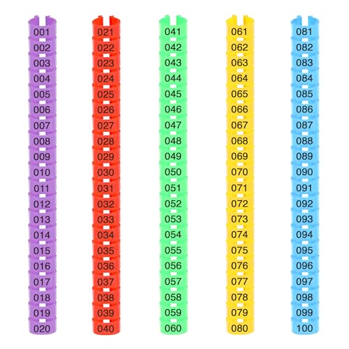 JOR Chicken Leg Bands - Numbered & Multi-Colored Poultry Plastic Band for Ducks, Turkeys, Birds, Quails, Pigeons, etc., Clip-on Rings, Chicken Identification - 0.6", 100 Pcs per Pack
