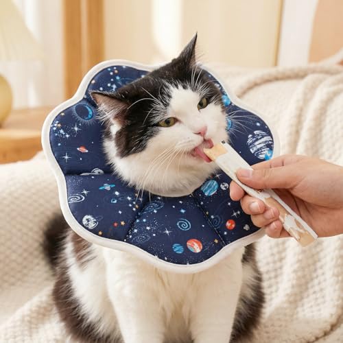 Cat Cone Collar Adjustable, Protective Recovery Collar Soft, Cat Cone for Prevent Licking Wound After Surgery, Pet Neck Cone for Kitten Cats（M） - size: M
