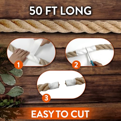 Jute Rope 9/16 in x 50 ft, Natural Rope for Garden Decor - size: 9/16" x 50'