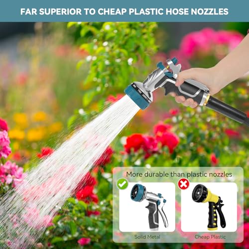Garden Hose Nozzle, Heavy Duty Metal Water Hose Nozzle with 8 Adjustable Spray Patterns, High Pressure Hand Sprayer with Flow Control for for Garden Watering, Car & Pet Washing - color: Blue
