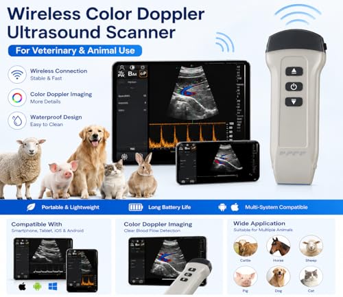 Dual Probe Wireless Color Doppler Ultrasound Machine 3.2MHZ and 7.5MHZ Probe, Wireless Ultrasound Machine for Android and iOS, Handheld Ultrasound Scanner for Dog, Cat, Horse, Pig, Sheep