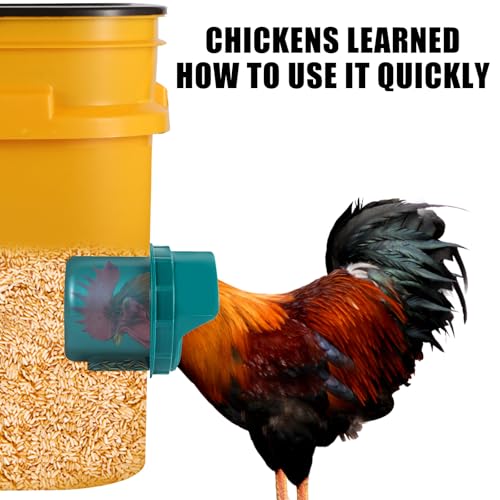 Chicken Feeder No Waste, 10 Ports Automatic Poultry Feeder with Covers & Hole Saw, Rain Proof Chicken Feeder Port for Buckets, Bins & Barrels - color: Green