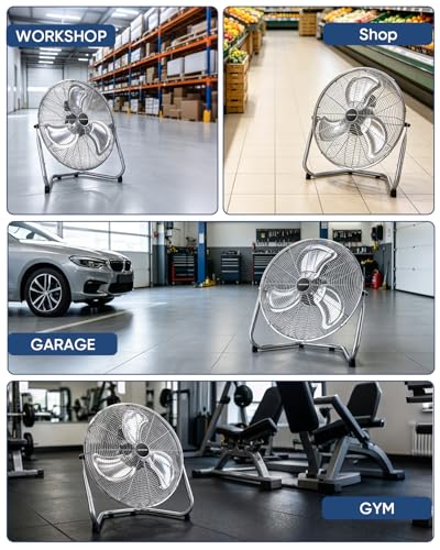 KEN BROWN 20 Inch Metal Fan, 4700 CFM High Velocity, 360° Adjustable Tilt, 3 Speeds, Heavy Duty Metal Industrial Fan for Garage, Shop, Bedroom, Workshop - size: 20 Inch