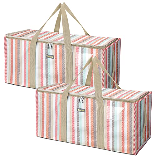 BALEINE Extra Large Storage Tote with Zippers & Carrying Handles, Heavy-Duty Oxford Fabric Moving Bags for Laundry, Space Saving, Storage, 2-Pack, Color Stripe - color: Color Stripe, size: 2-Pack