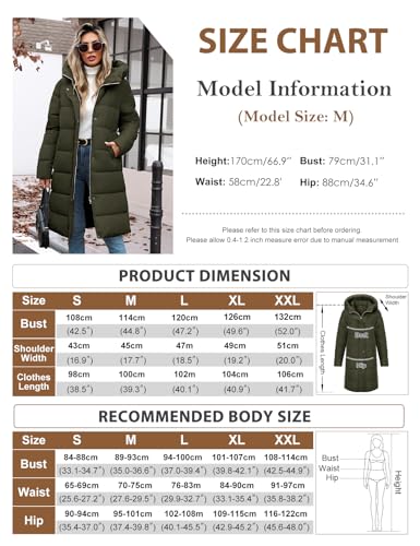 Winter Coats for Women-Puffer Jacket Hooded Warm Winter Long Coat Thickened Down Alternative Jacket Outwear - color: Army Green, size: Small