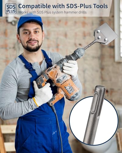 Firecore 4 Inch Wide SDS Plus Floor Scraper with 2pcs Replacement Blades | 4" x 10" Tile Removal Chisel for SDS Plus Rotary Hammer Drill, Alloy Steel Shovel Bit for Ceramic Cement Thinset Mortar Vinyl - style: Floor Scraper with 2 Blades