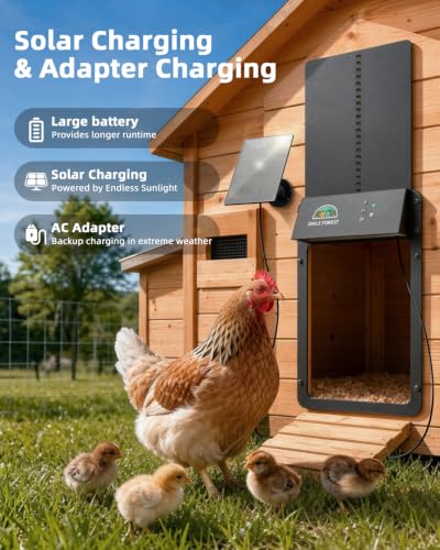 Smart WiFi Automatic Chicken Coop Door with App Controlled | Aluminum Alloy Automatic Chicken Door with Multiple Modes, Solar Chicken Coop Door with Timer & Light Sensor