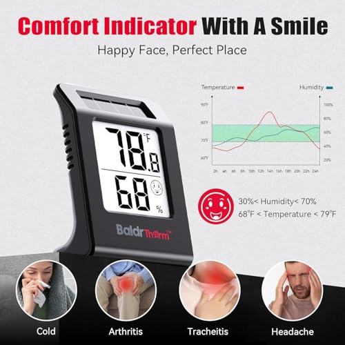 2.2'' Digital Thermometer and Hygrometer Meter, Solar-Powered Indoor Temperature Sensor Humidity Monitor, Humidity Gauge for Baby Rooms, Bedrooms, Home, Office, and Wine Cellars, Black, 2Pack - color: Black 2pack