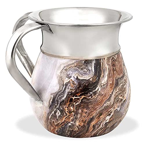 Zion Judaica Elegant Netilat Yadayim Washing Cup 5.5" Aluminum with Marble Decal For Everyday, Shabbat, Yom Tov, Pesach Seder, Judaica Gift (Earthtones) - color: Earthtones