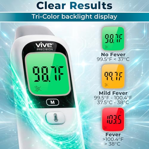 Vive No-Touch Forehead Thermometer - No Contact Infrared Digital | Thermometer for Adults, Kids, Babies, & Objects - Touchless, Accurate Temporal Fever Sensor - Fast, Memory Recall, Large