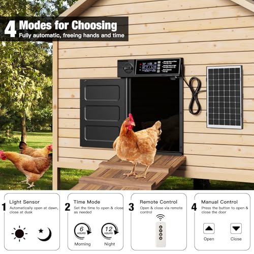 Automatic Chicken Coop Door, Large Size Solar Powered Coop Door | Opening in Emergency, Anti-Pinch, Timer & Light Sensor, Aluminum Waterproof Auto Chicken Door, with 7W Solar Panel
