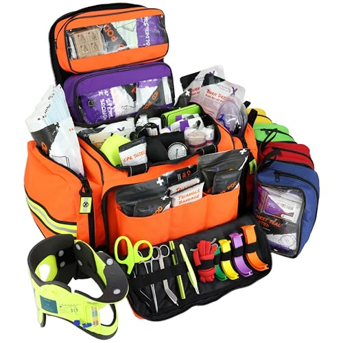 Lightning X Stocked X-Large Modular EMT Medic Trauma Bag w/Emergency Medical Fill Kit Supplies - Orange - color: Orange