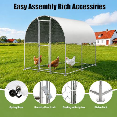 Large Metal Chicken Coop Run for Yard with Cover 6.6x6.6x6.9ft Poultry Cage | Walk-in Coop with Waterproof UV Cover, Upgraded Anti-twist Door for Backyard Hens, Ducks, Geese and Farm Yard Use - size: 78.7"L x 78.7"W x 82.7"H