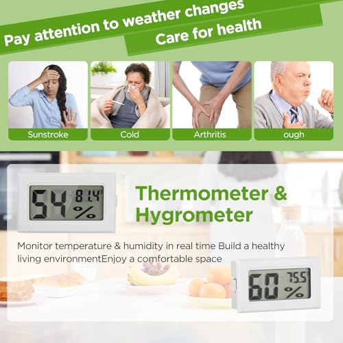 12 Pack Mini Hygrometer Digital Electronic Temperature Humidity Meters Gauge Indoor Thermometer Hygrometer LCD Display Fahrenheit (℉) for Guitar Case,Greenhouse, Garden, Cellar, Closet (White)