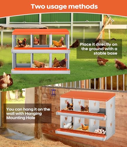 Garvee Chicken Nesting Box, 6 Compartment Metal Nesting Box | Wall Mount Chicken Nesting Boxes for Laying Eggs,Easy Egg Collection,6 Room Nest Boxes for Chickens - color: Red, size: 8 Compartment Chicken Nesting Box