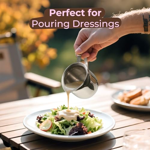Fit Meal Prep [6 Pack] 8 oz Creamer Pitcher - Stainless Steel Bell Creamers, Mini Cup Container for Serving Milk, Coffee Cream, Salad Dressing, Maple Syrup, Espresso Machine for Restaurant, Cafes - size: 8 oz
