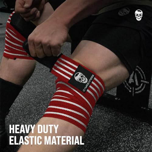 Gymreapers Knee Wraps for Squats and Powerlifting 72 Inch Compression Wraps with Strap for Men & Women Weightlifting Support - color: Red/White