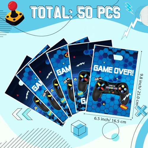 Resurhang 50 Pcs Video Games Party Favor Bags Bulk 6.5 x 9.8 Inch Plastic Gamer Goodie Treat Gift Bags Funny Candy Cookie Totes for Game on Birthday Party Decorations Supplies Wrap - style: Video Game