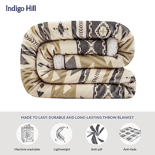 Paseo Road Indigo Hill by HiEnd Accents Desert Sage 54x68 Throw Blanket | Aztec Tribal Navajo Print, Western Southwestern-Style Sherpa Fleece Blanket for the Couch, Sofa, Bed, or Camping - color: Desert Sage Aztec