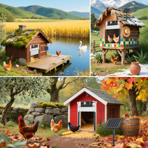 Automatic Chicken Coop Door, Solar Powered Roll-Up Chicken Door with Light Sensor, Timer & Manual Mode, 2500mAh Battery, Aluminum Frame, Anti-Pinch, Waterproof, Chicken Coop Size:9.3''x8.3''