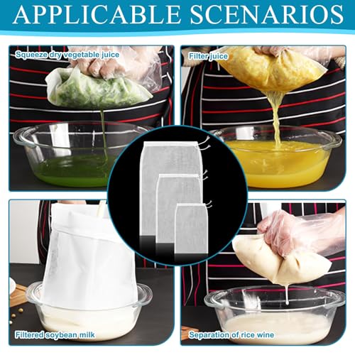 Cheese Cloth Bag For Straining Reusable Nut Milk Bags Nylon Washable Fine Mesh Strainer Bags for for Almond Yogurt Juice Cheese Making Cold Brew Coffee Beer Tea (15Pcs（3 Size）)