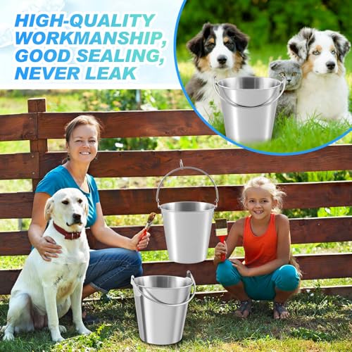 Honeydak 2 Pack 1 Quart Water Pails Unbreakable Food Buckets for Dogs | 304 Stainless Steel, Heavy Duty, Durable Multi Purpose Container for Dogs, Pets, Kennels, Cages, Food Prep, Farms
