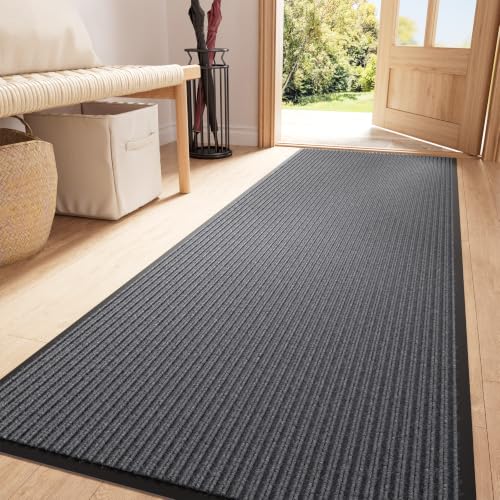 Front Door Mat Outside Entrance, Non-Slip Heavy Duty Doormat, 2'x6' | Grey Striped, Trap Dirt & Absorb Moisture, Low Profile, Non-Slip Backing, All Weather, Indoor Outdoor Floor Mat for Entryway - color: Grey Striped, size: 2' x 6'