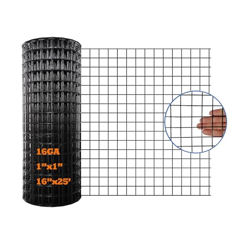 16GA PVC Black 16in x 25ft-1in x 1in Welded Wire Mesh Garden Economy Fence - size: 16"x25'-1"x1" 16GA Black