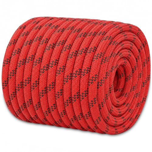 Braided Polyester Arborist Rope (3/8 inch X 100 feet) High Strength Bull Rope for Tree Work Truck Securing Camping Swing, Red - color: Red