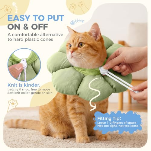 Avont Soft Cat Cone S Sagegreen Post-Surgery Anti-Lick Adjustable | Sagegreen S, Neck 5.9-9.8", Anti-Lick, Breathable, Lightweight, Soft Cotton, Adjustable Drawstring - color: Sagegreen, size: S (5.9" – 9.8")